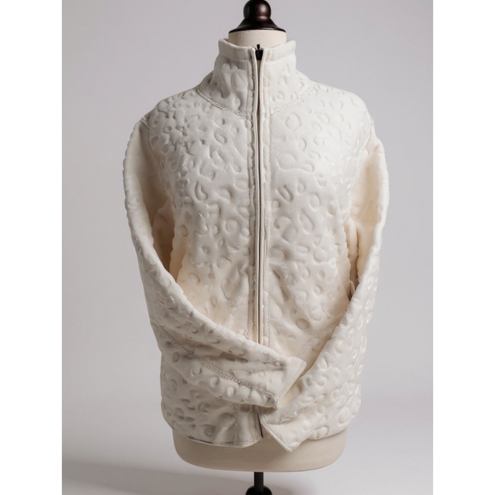 Classic Concepts Cream Embossed Fleece Zip Up Jacket reversible size L - Picture 5 of 11